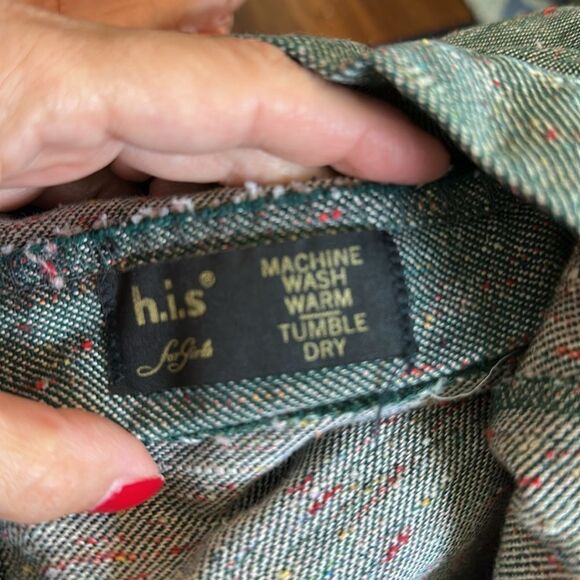 Vintage 70s H.I.S. For Girls green tweed bell bottom cuffed hem jeans - Picture 8 of 9